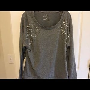 NY & co gray sweater with pearls and rhinestones L
